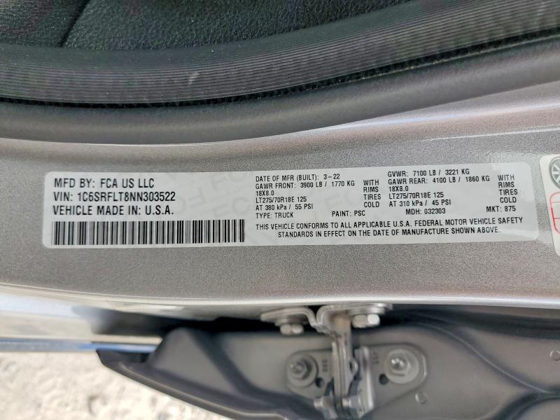 Продаж на аукціоні авто 2022 Ram 1500, vin: 1C6SRFLT8NN303522, номер лоту: 57234566