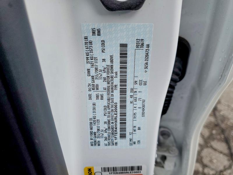 Aukcja sprzedaży 2024 Ford Ranger, vin: 1FTER4HHXRLE20003, numer aukcji: 57223026