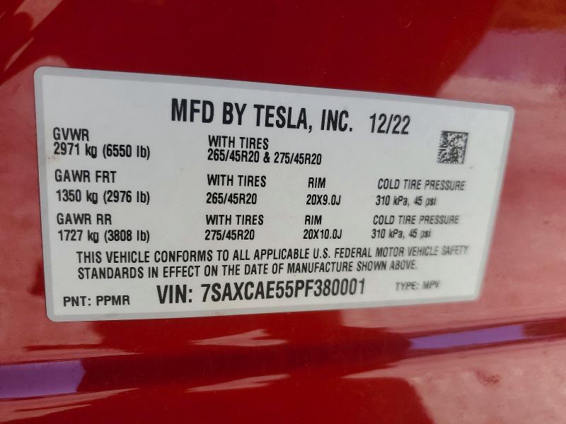 Продажа на аукционе авто 2023 Tesla Model X, vin: 7SAXCAE55PF380001, номер лота: 54156176