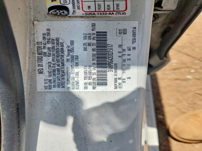56515546 :رقم المزاد ، 3FAHP0GA2CR275117 vin ، 2012 Ford Fusion مزاد بيع