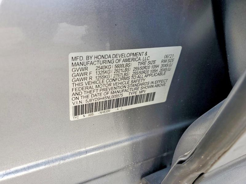 57048106 :رقم المزاد ، 5J8YD9H45NL005575 vin ، 2022 Acura Mdx مزاد بيع