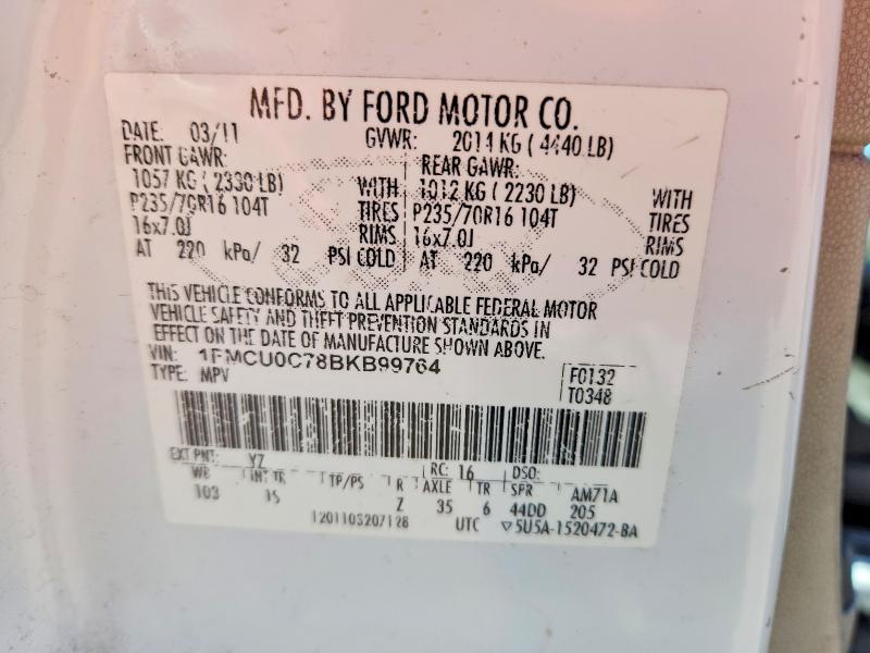 Продажа на аукционе авто 2011 Ford Escape, vin: 1FMCU0C78BKB99764, номер лота: 57952736