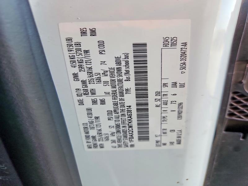 Auction sale of the 2019 Ford Transit, vin: 1FBAX2CM7KKA63814, lot number: 85452075