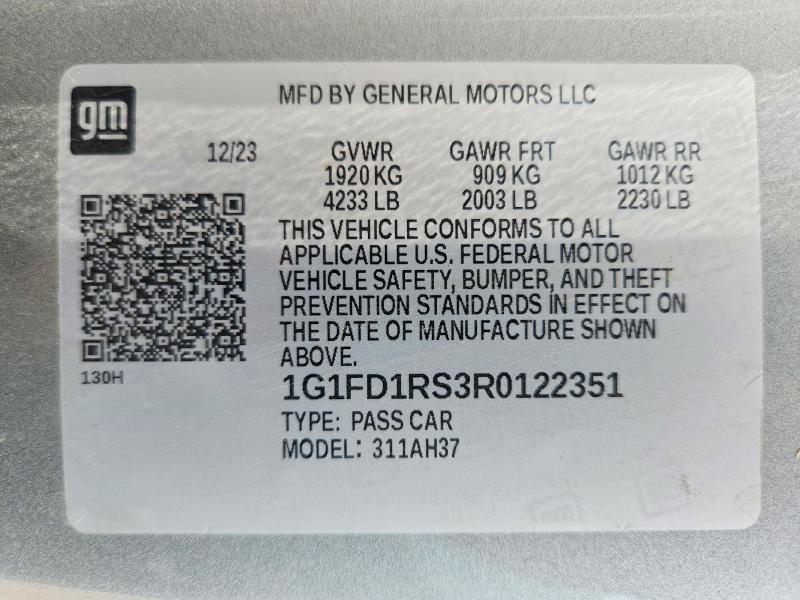 Продажа на аукционе авто 2024 Chevrolet Camaro, vin: 1G1FD1RS3R0122351, номер лота: 56807996