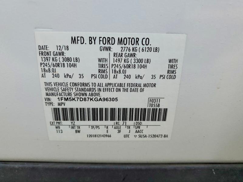 Продажа на аукционе авто 2019 Ford Explorer Xlt, vin: 1FM5K7D87KGA96305, номер лота: 56445336