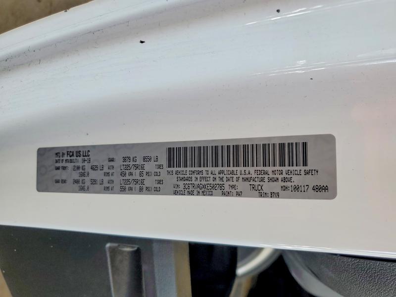 54948056 :رقم المزاد ، 3C6TRVAGXKE502785 vin ، 2019 Ram Promaster 1500 مزاد بيع
