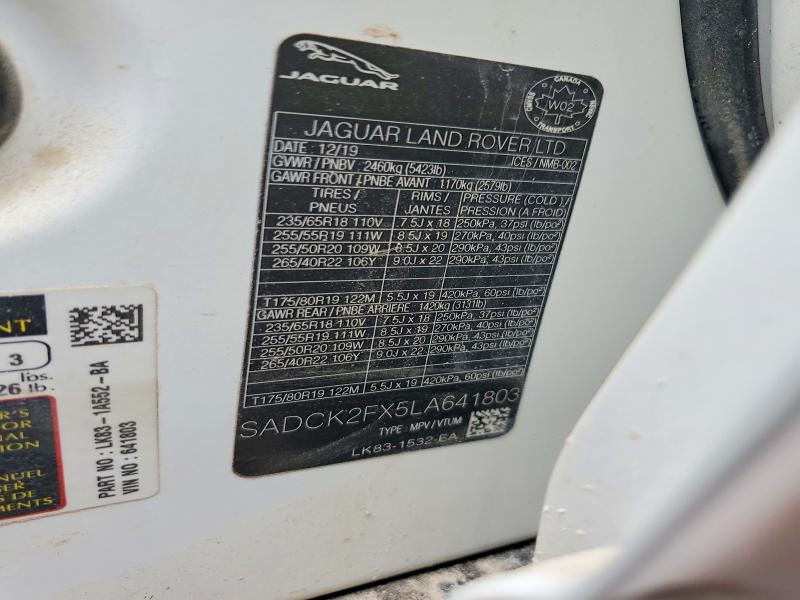 Aukcja sprzedaży 2020 Jaguar F-pace, vin: SADCK2FX5LA641803, numer aukcji: 57738616