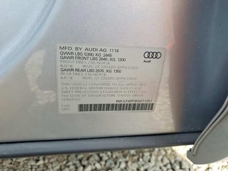 Продаж на аукціоні авто 2015 Audi Q5, vin: WA1LFAFP3FA071261, номер лоту: 57333466