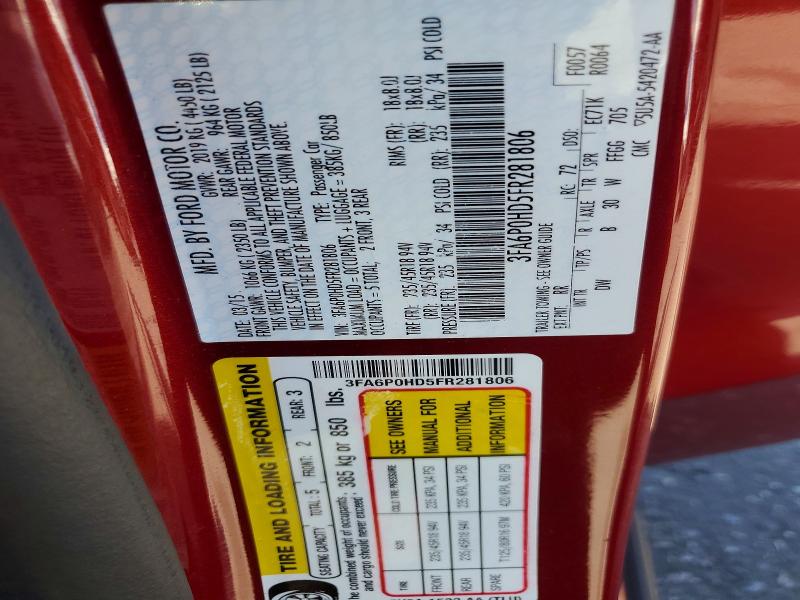 2015 Ford Fusion მანქანა იყიდება აუქციონზე, vin: 3FA6P0HD5FR281806, აუქციონის ნომერი: 56702986