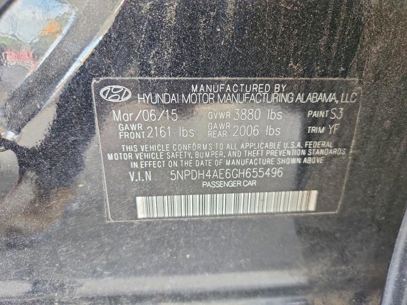 58911186 :رقم المزاد ، 5NPDH4AE6GH655496 vin ، 2016 Hyundai Elantra مزاد بيع