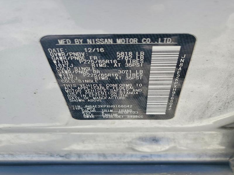 54829336 :رقم المزاد ، JN8AE2KPXH9168042 vin ، 2017 Nissan Quest مزاد بيع