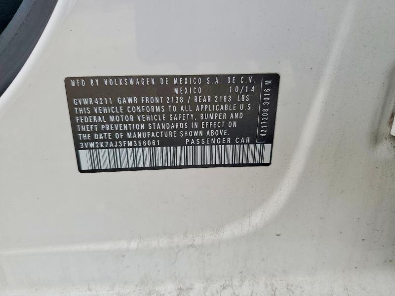 57755456 :رقم المزاد ، 3VW2K7AJ3FM356061 vin ، 2015 Volkswagen Jetta مزاد بيع