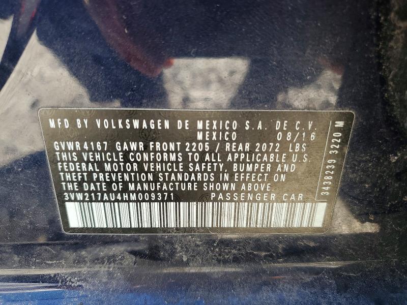 56037666 :رقم المزاد ، 3VW217AU4HM009371 vin ، 2017 Volkswagen Golf مزاد بيع