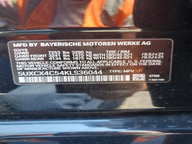 57598026 :رقم المزاد ، 5UXCX4C54KLS36044 vin ، 2019 Bmw X7 مزاد بيع