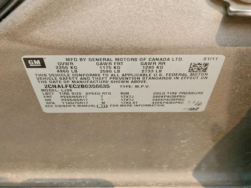 Продажа на аукционе авто 2011 Chevrolet Equinox, vin: 2CNALFEC2B6356635, номер лота: 58320726