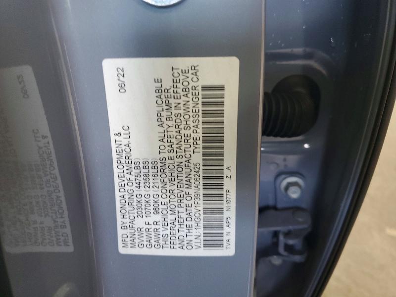 Aukcja sprzedaży 2022 Honda Accord, vin: 1HGCV1F39NA062425, numer aukcji: 58457536