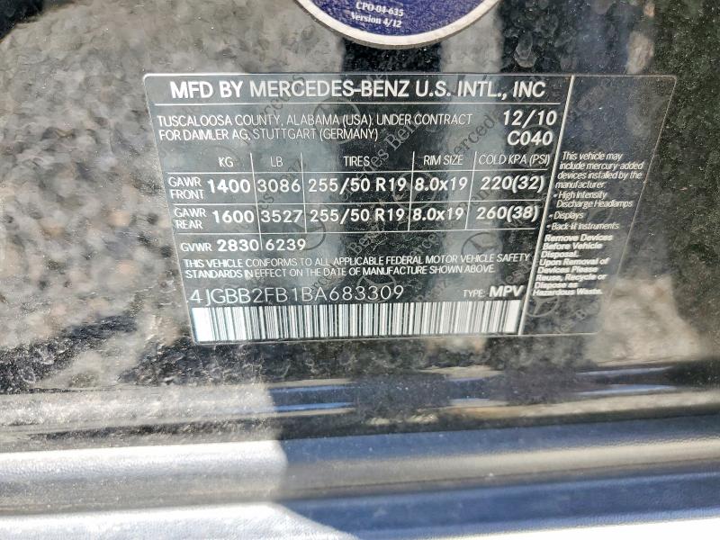 Продаж на аукціоні авто 2011 Mercedes-benz Ml, vin: 4JGBB2FB1BA683309, номер лоту: 56679276