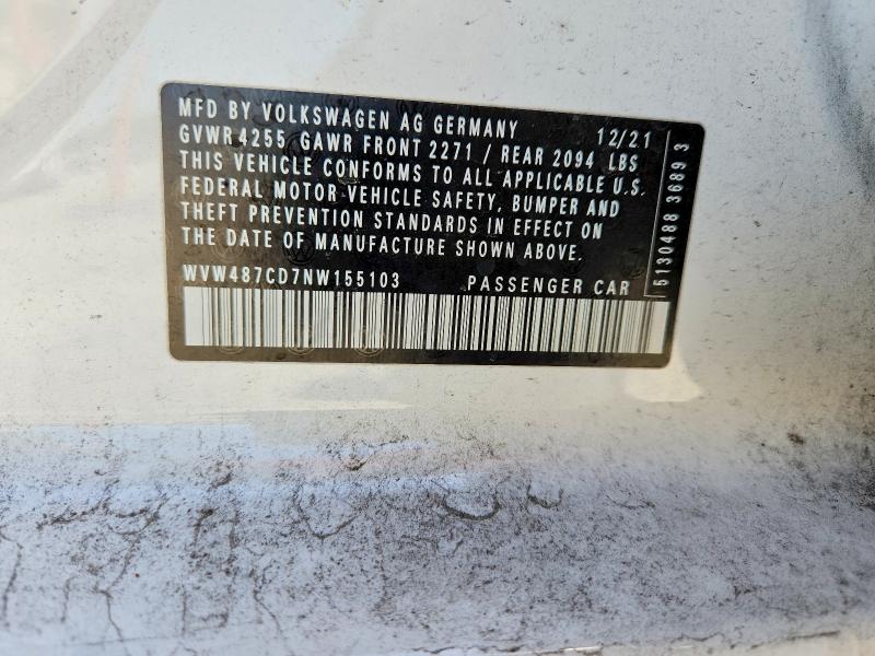 58468056 :رقم المزاد ، WVW487CD7NW155103 vin ، 2022 Volkswagen Gti مزاد بيع