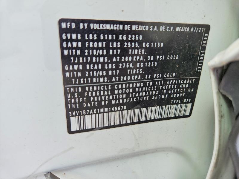 Продаж на аукціоні авто 2021 Volkswagen Tiguan, vin: 3VV1B7AX1MM145670, номер лоту: 57124136