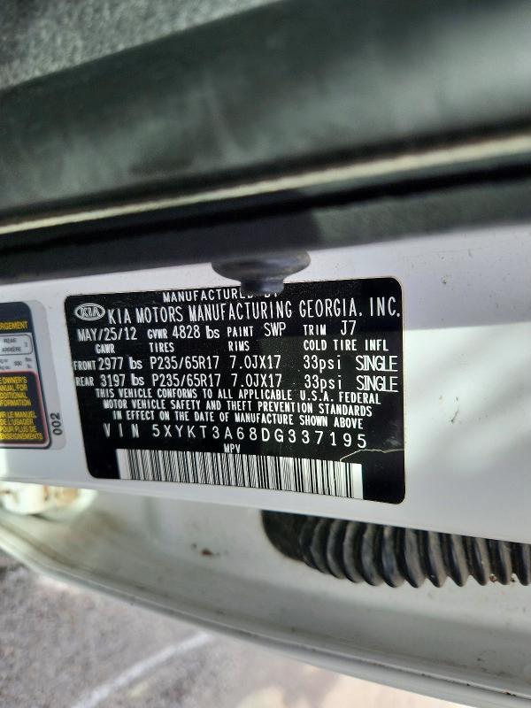 2013 Kia Sorento მანქანა იყიდება აუქციონზე, vin: 5XYKT3A68DG337195, აუქციონის ნომერი: 55797156