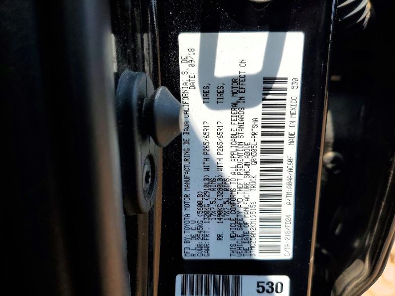 58597136 :رقم المزاد ، 3TMCZ5AN2KM195156 vin ، 2019 Toyota Tacoma مزاد بيع