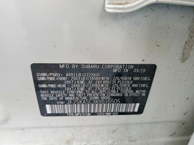56609436 :رقم المزاد ، JF2SKASC3KH516505 vin ، 2019 Subaru Forester مزاد بيع