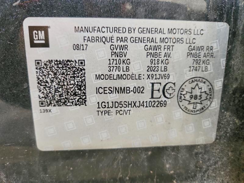 Продажа на аукционе авто 2018 Chevrolet Sonic, vin: 1G1JD5SHXJ4102269, номер лота: 55067546