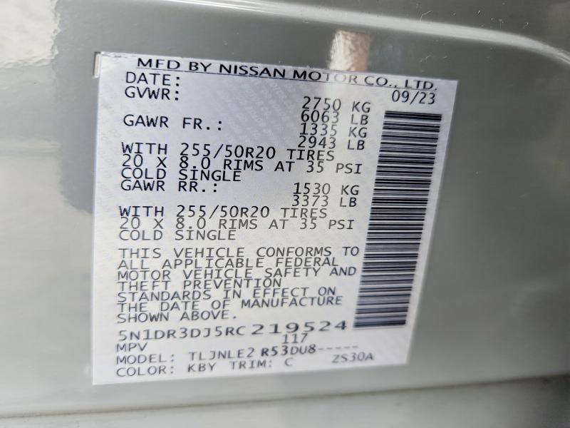 Auction sale of the 2024 Nissan Pathfinder, vin: 5N1DR3DJ5RC219524, lot number: 57529136
