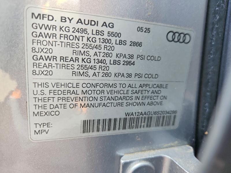 2025 Audi Q5 მანქანა იყიდება აუქციონზე, vin: WA12AAGU6S2034286, აუქციონის ნომერი: 56932496