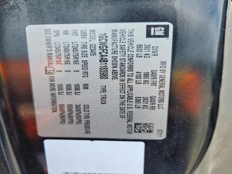 Продаж на аукціоні авто 2011 Chevrolet Express 2500, vin: 1GCWGFCA4B1183980, номер лоту: 57848366