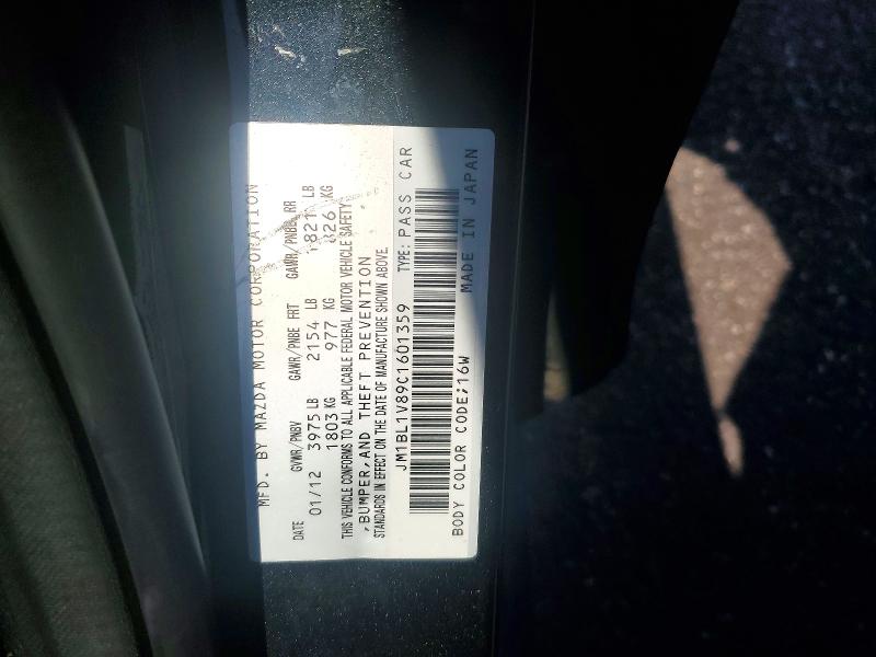 Aukcja sprzedaży 2012 Mazda 3, vin: JM1BL1V89C1601359, numer aukcji: 55346906