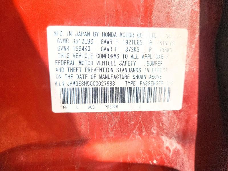 Продажа на аукционе авто 2012 Honda Fit, vin: JHMGE8H50CC027988, номер лота: 56457306