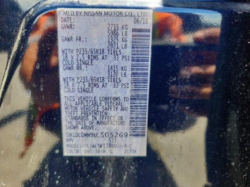 56929686 :رقم المزاد ، 5N1DL0MN9KC505269 vin ، 2019 Infiniti Qx60 مزاد بيع