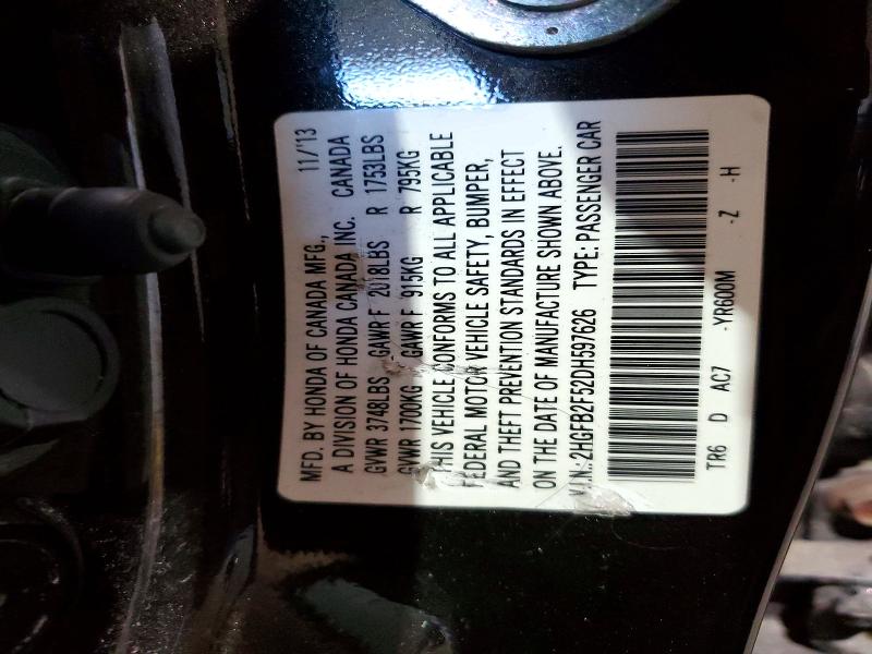 Продажа на аукционе авто 2013 Honda Civic, vin: 2HGFB2F52DH597626, номер лота: 55179756