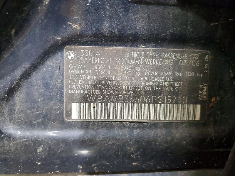 2006 Bmw 330 მანქანა იყიდება აუქციონზე, vin: WBAVB33506PS15240, აუქციონის ნომერი: 58892446