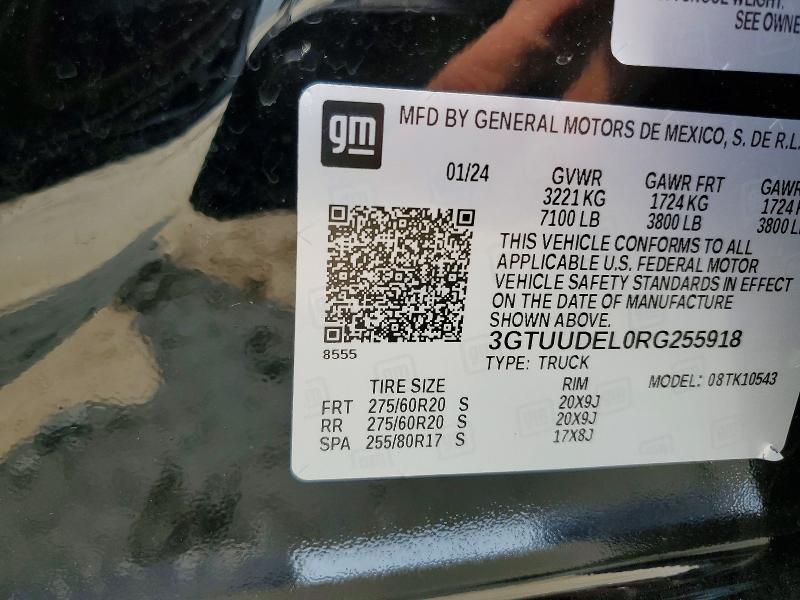 2024 Gmc Sierra მანქანა იყიდება აუქციონზე, vin: 3GTUUDEL0RG255918, აუქციონის ნომერი: 58571726