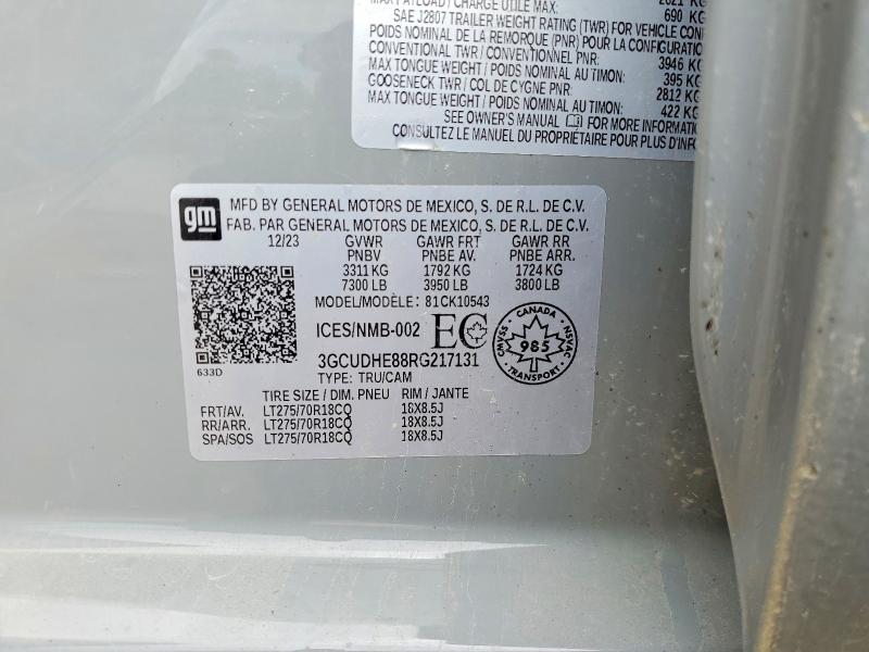 Продаж на аукціоні авто 2024 Chevrolet Silverado, vin: 3GCUDHE88RG217131, номер лоту: 55679146