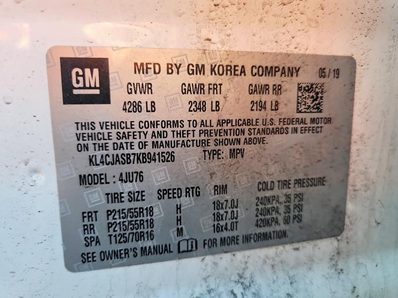 Auction sale of the 2019 Buick Encore, vin: KL4CJASB7KB941526, lot number: 56257316
