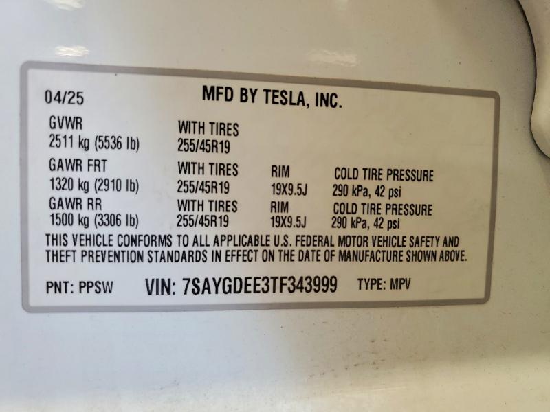 Aukcja sprzedaży 2026 Tesla Model Y, vin: 7SAYGDEE3TF343999, numer aukcji: 57556116