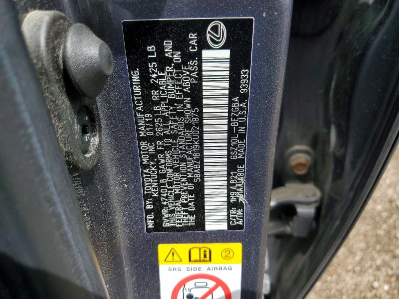 2019 Lexus Es მანქანა იყიდება აუქციონზე, vin: 58ABZ1B19KU021875, აუქციონის ნომერი: 57541526