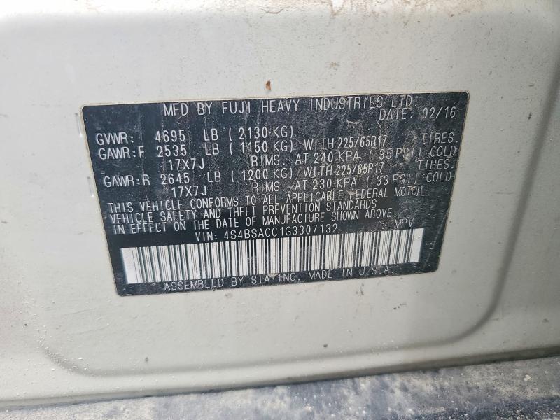 2016 Subaru Outback მანქანა იყიდება აუქციონზე, vin: 4S4BSACC1G3307132, აუქციონის ნომერი: 51572056