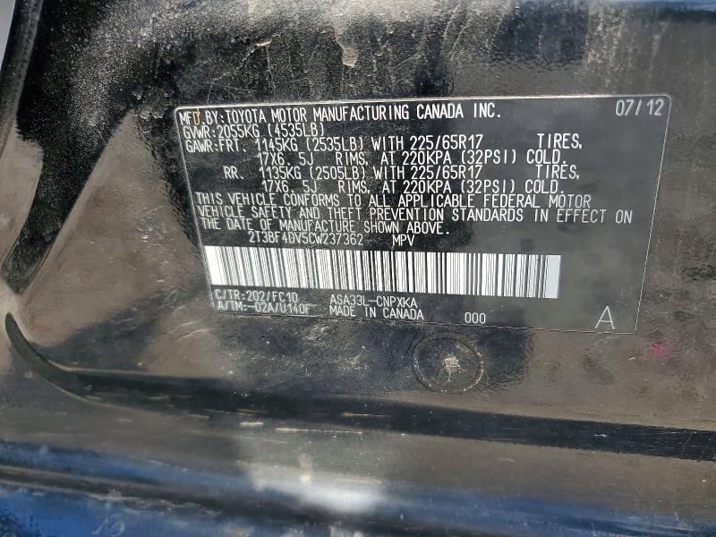 56457646 :رقم المزاد ، 2T3BF4DV5CW237362 vin ، 2012 Toyota Rav4 مزاد بيع