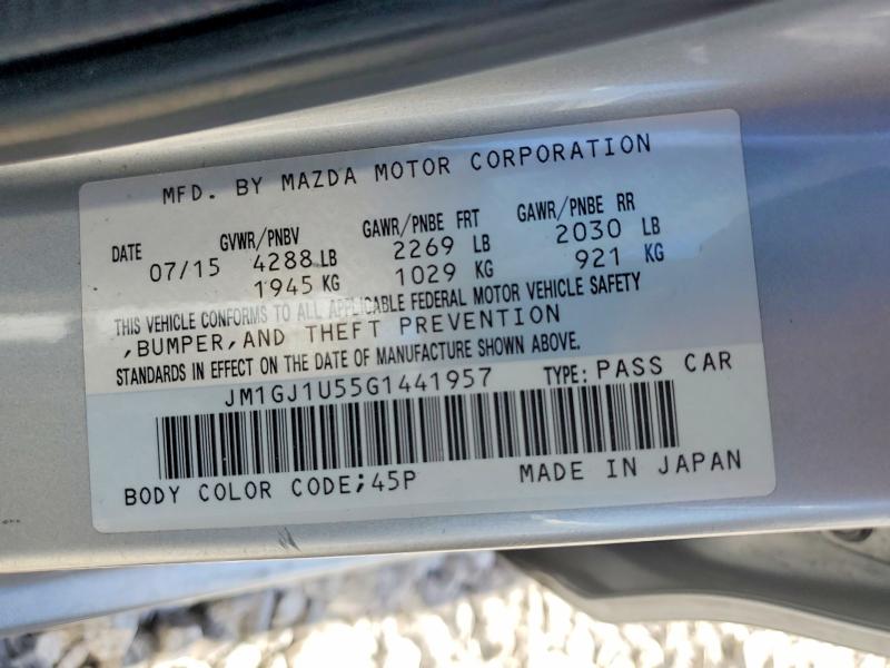 57537586 :رقم المزاد ، JM1GJ1U55G1441957 vin ، 2016 Mazda 6 مزاد بيع