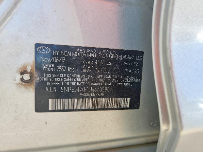 2018 Hyundai Sonata მანქანა იყიდება აუქციონზე, vin: 5NPE24AF1JH670588, აუქციონის ნომერი: 55184296