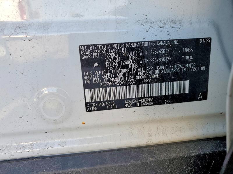 2025 Toyota Rav4 Hybrid მანქანა იყიდება აუქციონზე, vin: 2T3RWRFV5SW265637, აუქციონის ნომერი: 57540476