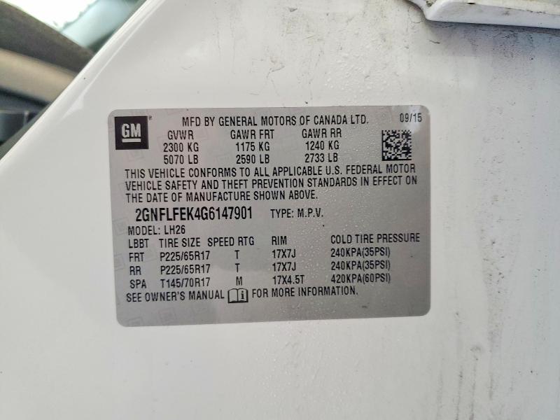 58872576 :رقم المزاد ، 2GNFLFEK4G6147901 vin ، 2016 Chevrolet Equinox مزاد بيع