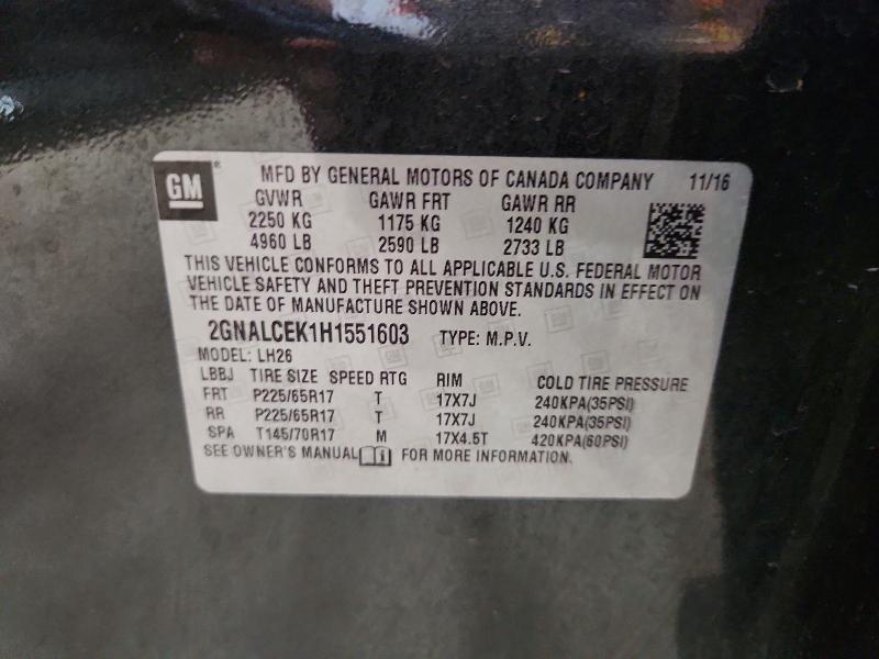 55211216 :رقم المزاد ، 2GNALCEK1H1551603 vin ، 2017 Chevrolet Equinox مزاد بيع