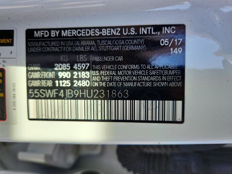 Aukcja sprzedaży 2017 Mercedes-benz C, vin: 55SWF4JB9HU231863, numer aukcji: 57251136
