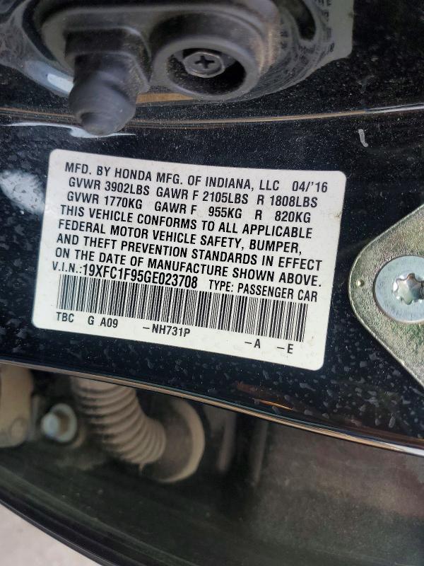 Продаж на аукціоні авто 2016 Honda Civic, vin: 19XFC1F95GE023708, номер лоту: 56855676