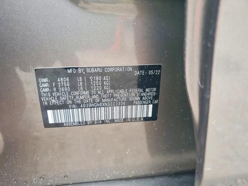 Продажа на аукционе авто 2022 Subaru Legacy, vin: 4S3BWGN6XN3023336, номер лота: 59167206